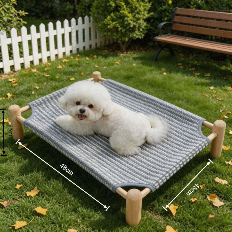 Wooden Frame Elevated Dog Bed Breathable Raised Pet Cot for Small Dogs Cats Summer Cooling Dog Camp Bed Kennel Pet Products