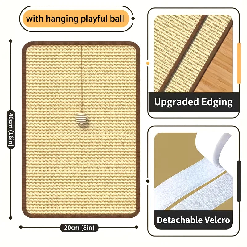 Sturdy Vertical Cat Scratching Pad Beige with Hanging Ball, Space-saving Indoor Anti-scratch Sofa Protector Pet Cat Mat
