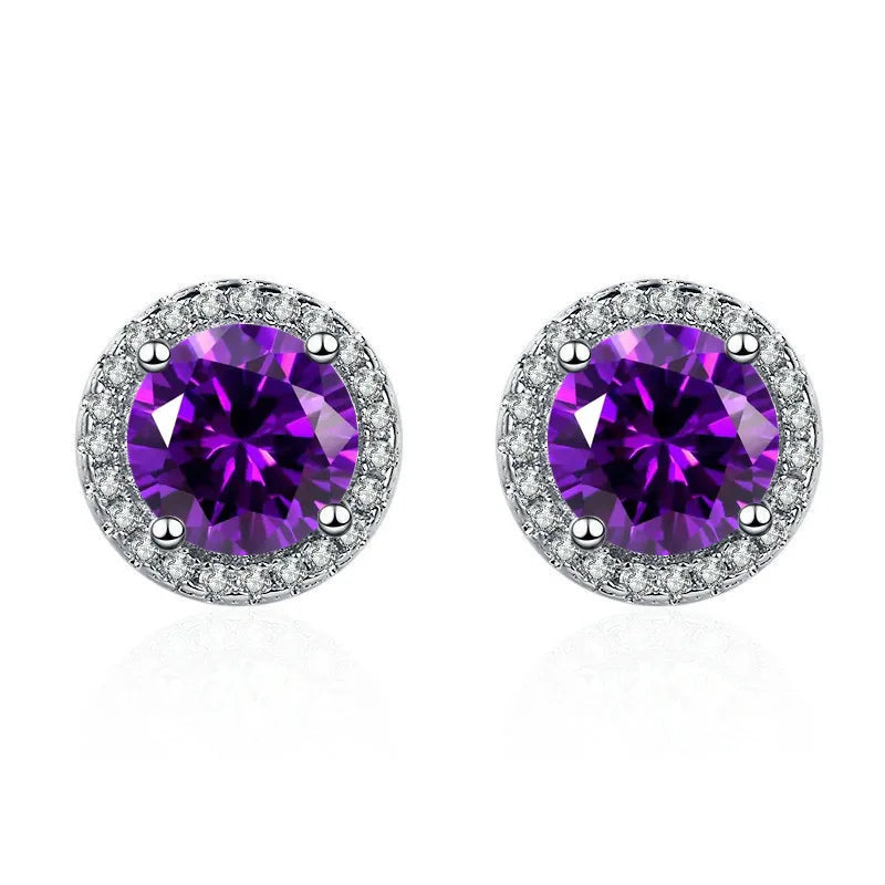 925 Sterling Silver Stud Earrings | Zircon and Colored Gemstone Elegant Jewelry