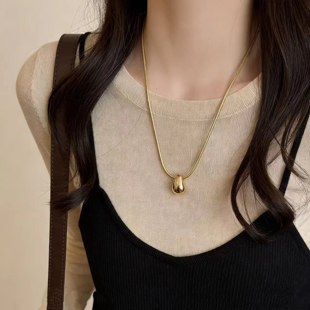 Fashion Waterdrop Pendant Necklace | Stainless Steel Snake Chain Jewelry Gift