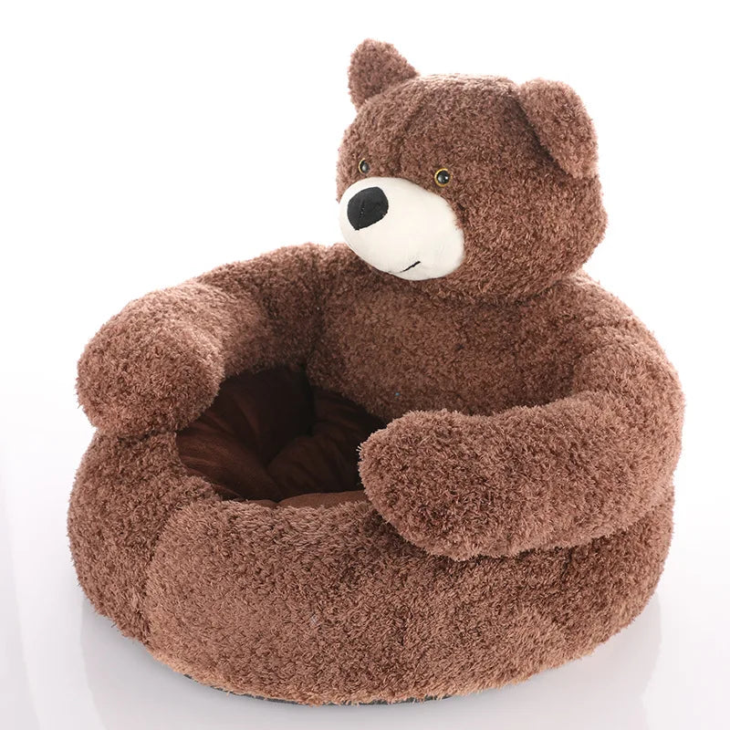 Plush Dog House Bed Winter Warm Bear Hug Semi Enclosed Cat's Nest Detachable And Washable Mat Small Dog Bed Sofa Pet Supplies