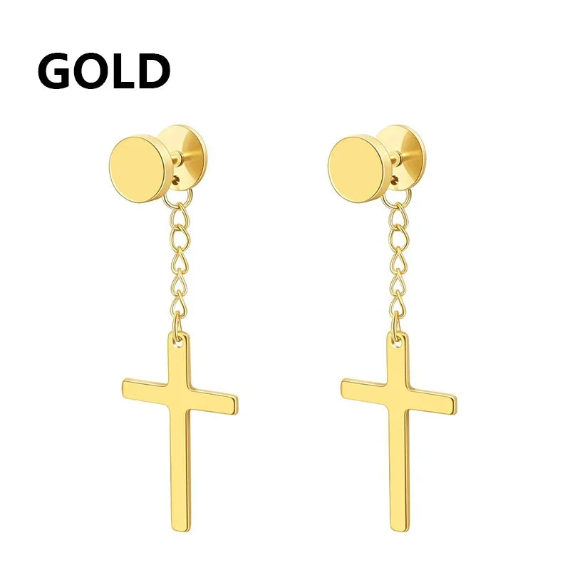 2pc Stainless Steel Cross Earrings Set | Gothic Punk Huggies for Men Women