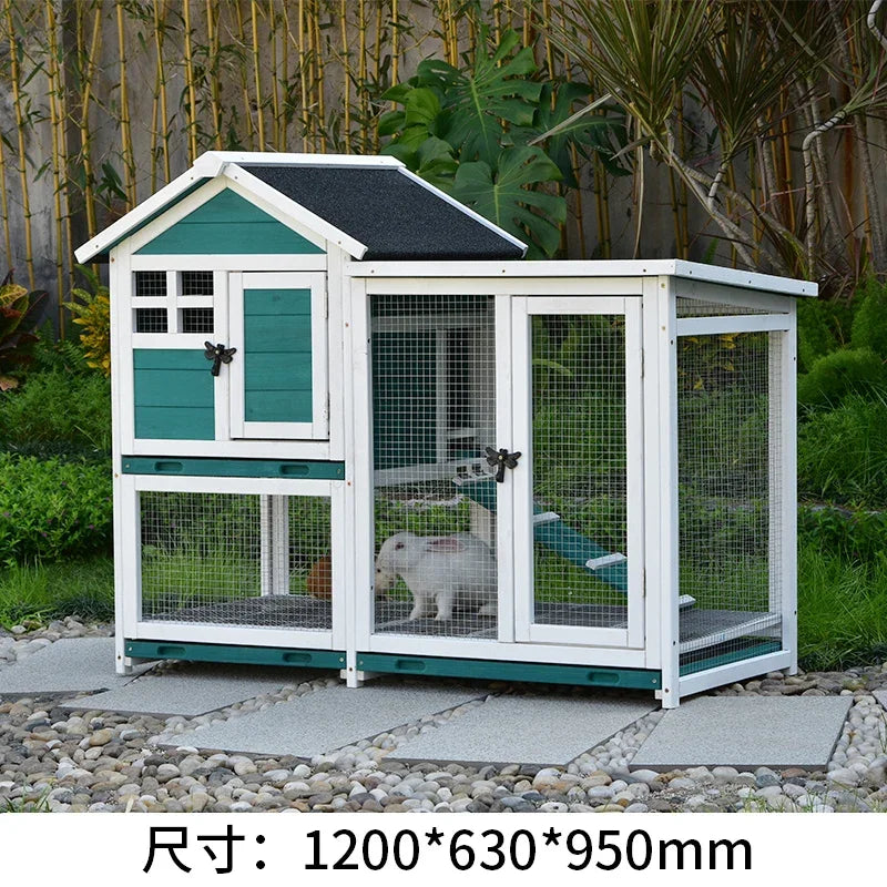 Rabbit Cage Anti Spray Urine Deluxe Double Drawer Rabbit Hutch Solid Wood Pigeon Coop Chicken Cage Bottom Mesh Outdoor