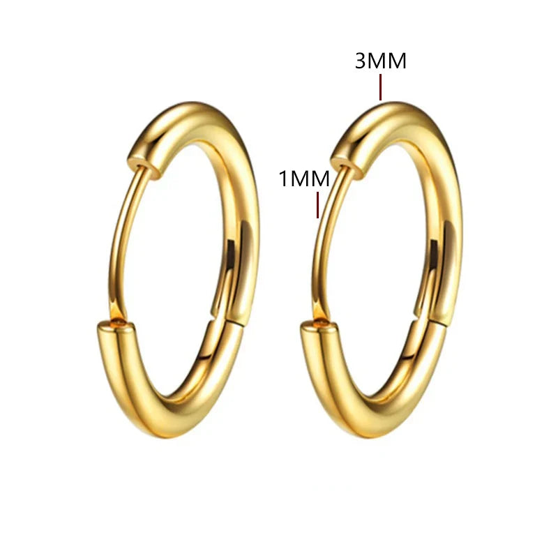 2pc Stainless Steel Small Hoop Earrings | Unisex Punk Hip Hop Huggie Earrings