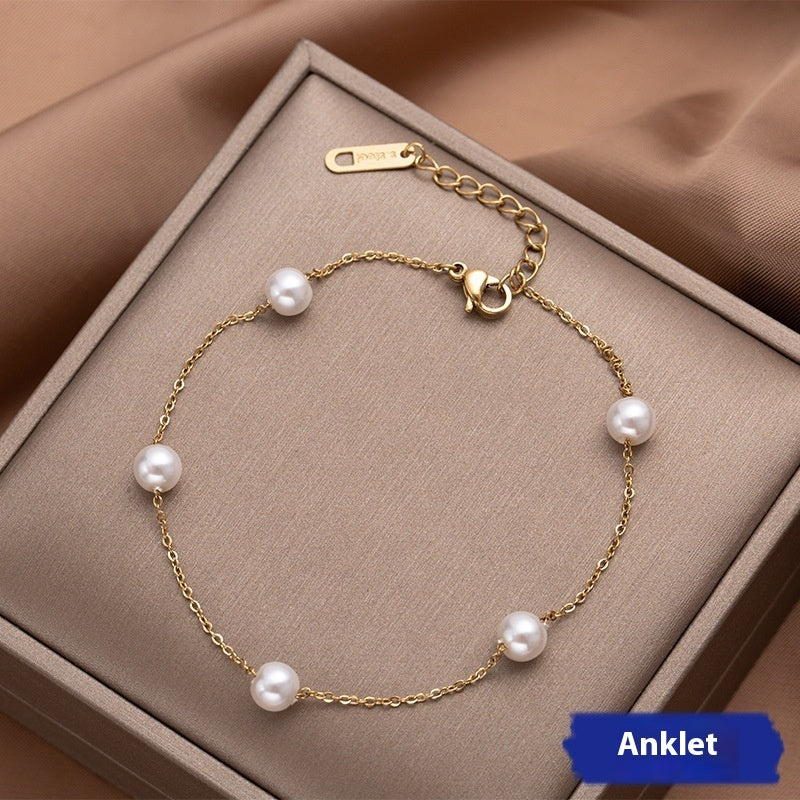 Titanium Steel Pearl Anklet Beach Jewelry