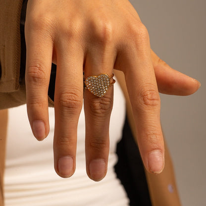 Micro Rhinestone Love Heart-shaped Ring