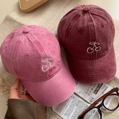 Cherry Embroidered Wide Brim Baseball Cap