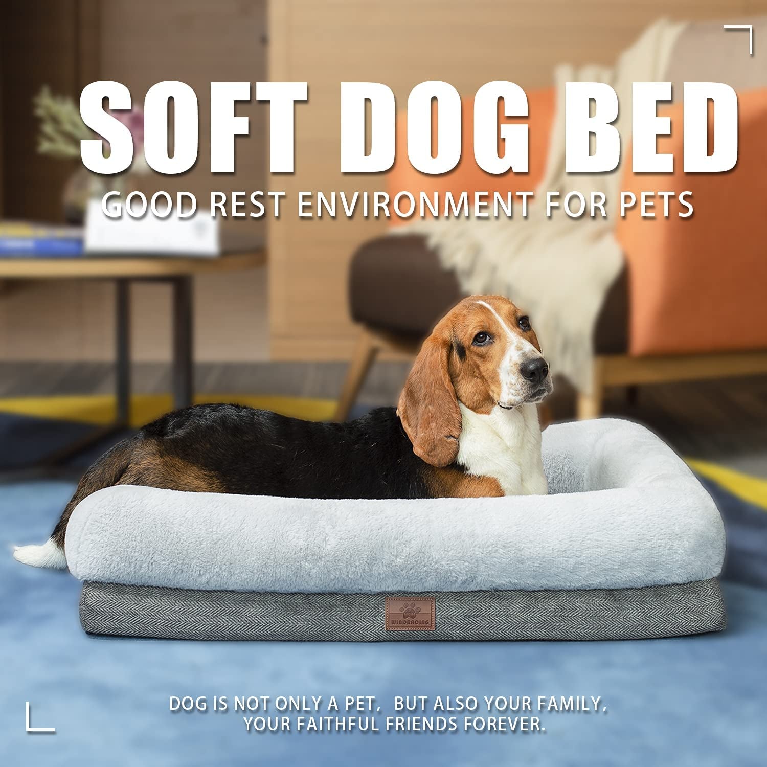 Orthopedic Dog Bed for Extra Large Dogs, Bolster Sides Dogs Sofa Bed with Removable Washable Cover & Non-Skid Bottom, Soft Pet Bed with Egg Foam Dog Couch for Sleeping, 46 X 30 Inch, Gray