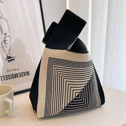 Checkerboard Knitted Shopping Tote