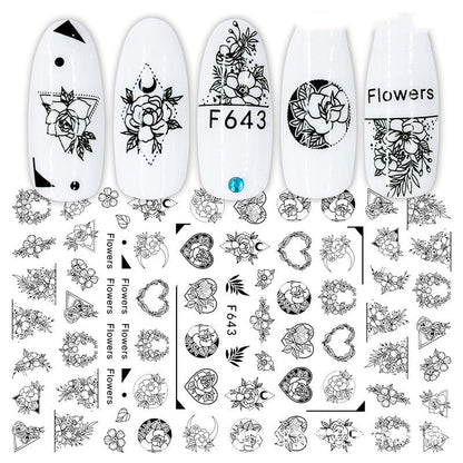 Black and White Rose Nail Decals
