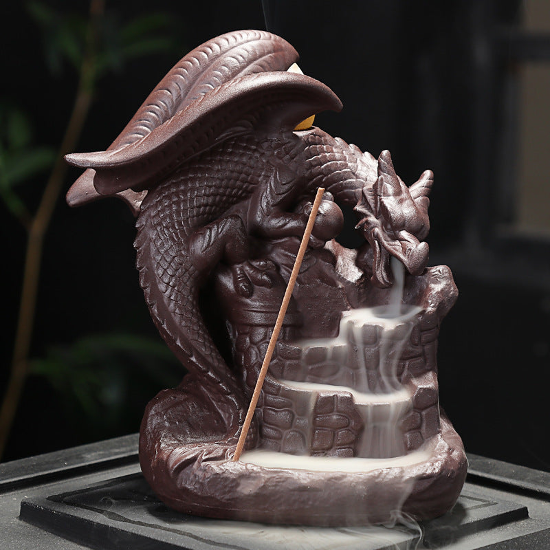 Zisha Ceramic Incense Burner, Dragon