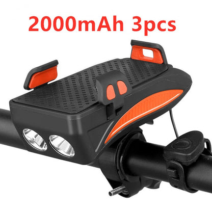 Bike Phone Holder with Charger, Bell, and Light