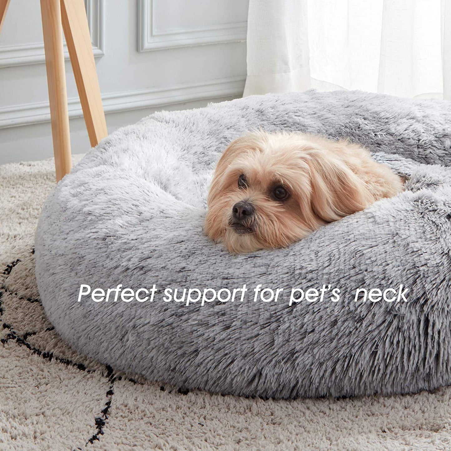 Western Home Calming Donut Cat Bed Small Dog Bed Washable,20" Light Grey | Fluffy Faux Fur round Cuddler,Anti-Anxiety,Anti-Slip Bottom,Self-Warming Pet Bed for Small Dog&Kitten&Puppy,Up to 12 LBS