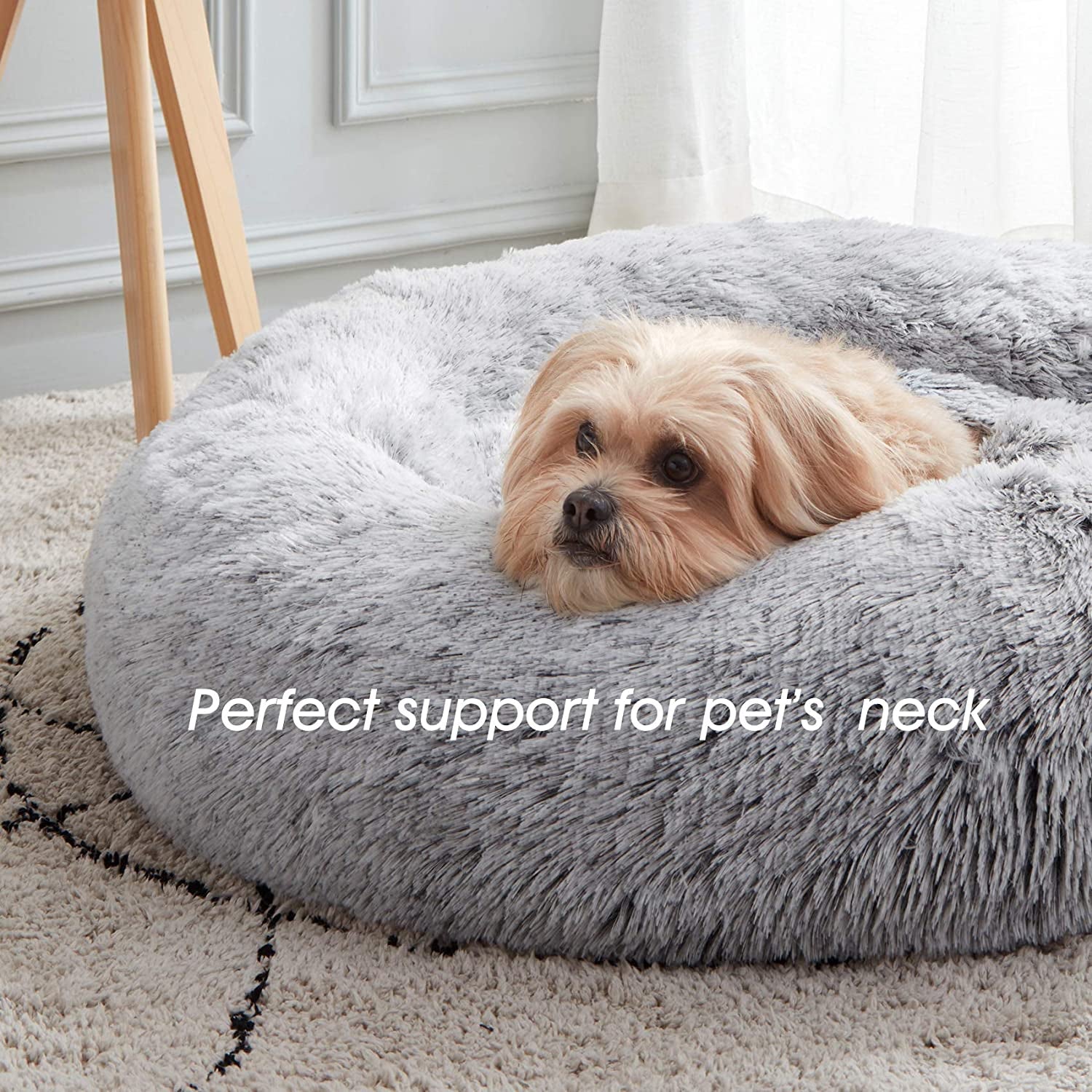 Western Home Calming Donut Cat Bed Small Dog Bed Washable,20" Light Grey | Fluffy Faux Fur round Cuddler,Anti-Anxiety,Anti-Slip Bottom,Self-Warming Pet Bed for Small Dog&Kitten&Puppy,Up to 12 LBS