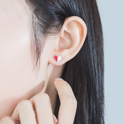 Two-Tone Love Heart Stud Earrings