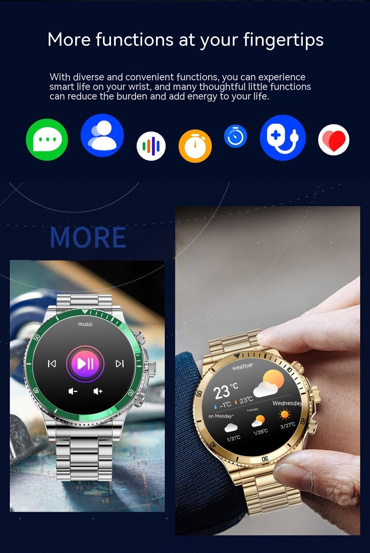 Bluetooth Sport Watch: HR, BP, Step Count