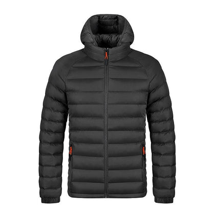 Winter Lightweight Hooded Coat With Pockets Fashion Warm Portable Zipper Jacket For Men Clothing Solid Color Outerwear Tops
