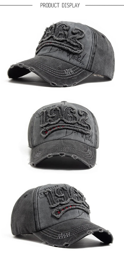 1962 Embroidery Vintage Washed Cotton Baseball Cap | Unisex Adjustable Snapback Hat