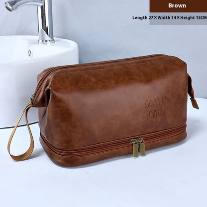 PU Men's British Style Double Layer Toiletry Bag