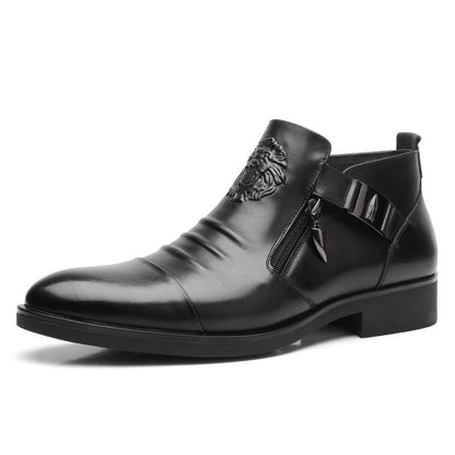 Short Horseshoe Heel Embossed Pull Boots