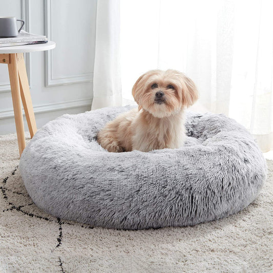 Western Home Calming Donut Cat Bed Small Dog Bed Washable,20" Light Grey | Fluffy Faux Fur round Cuddler,Anti-Anxiety,Anti-Slip Bottom,Self-Warming Pet Bed for Small Dog&Kitten&Puppy,Up to 12 LBS