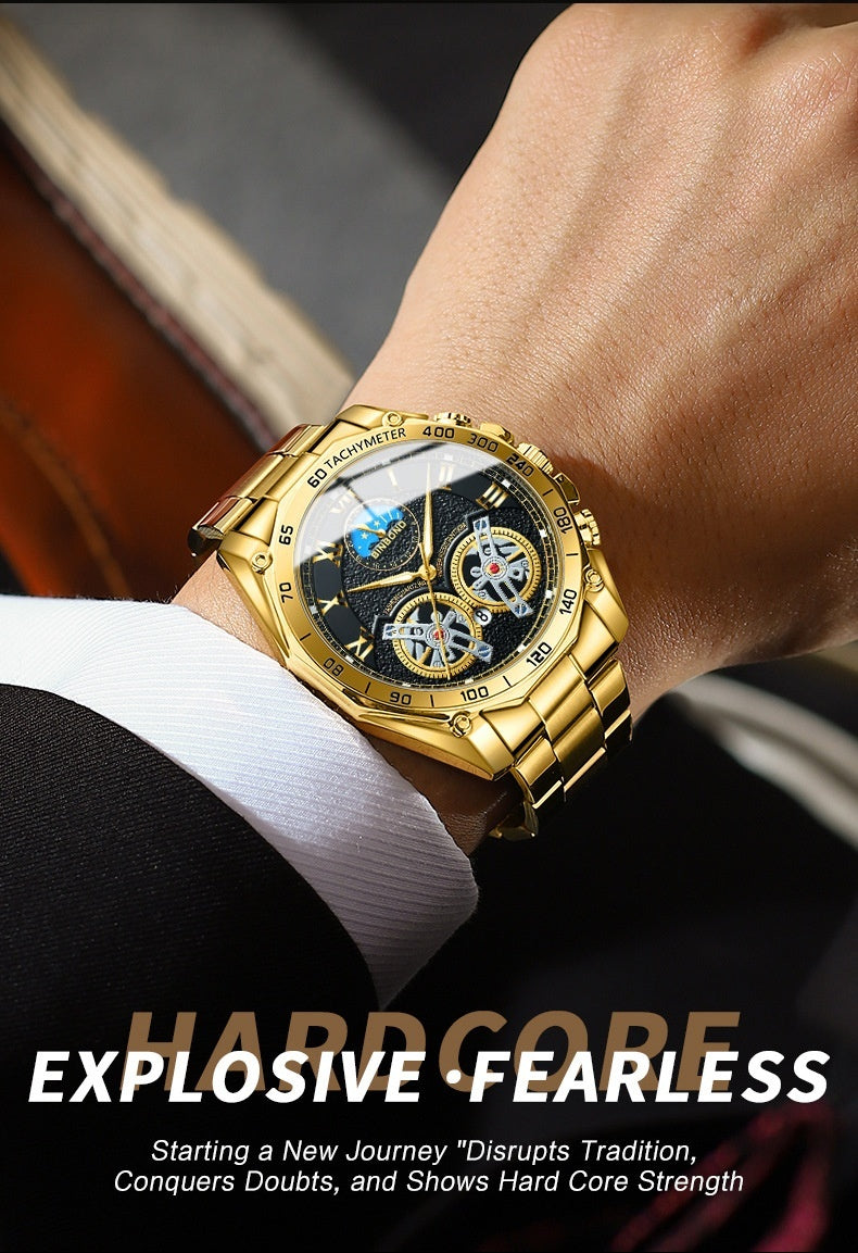 Double Men's Multi-function Skeleton Semi-Automatic Watch