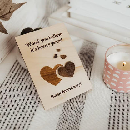 Wooden Carved Wedding Anniversary Card