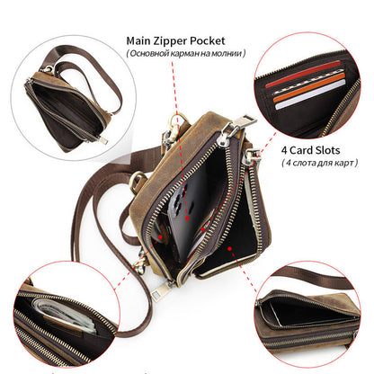 Retro Crazy Horse Men's Crossbody Phone Bag