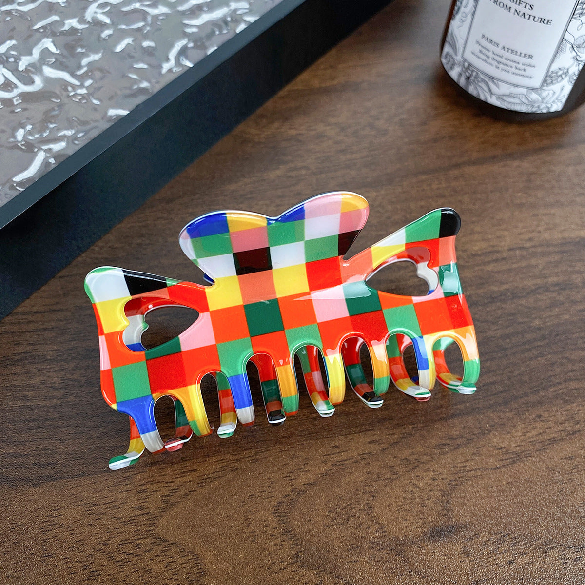Chessboard Lattice Hair Clip Elegant Acetic Acid