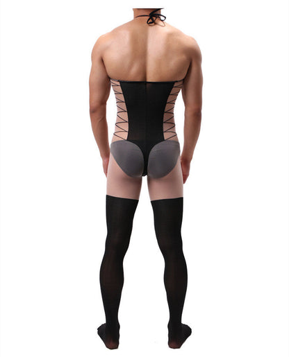 Men's Jacquard Sling One Piece Silky Stockings