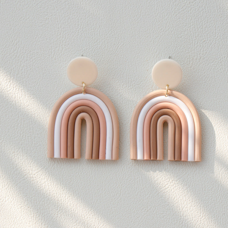 Rainbow Polymer Clay Handmade Retro Earrings