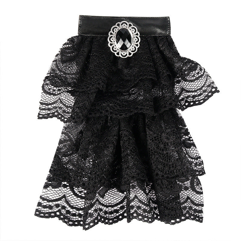 Vintage Embroidered Lace Black Bow Tie