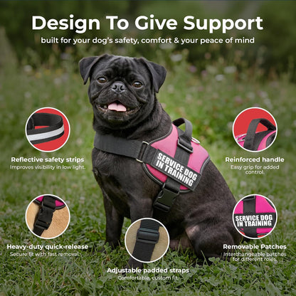 Service Dog in Training Vest Harness Small 19.5-25 in Pink | Durable & Adjustable Vest for Dog with Reflective Straps, Removable Patches, Handle & D-Ring, Travel and Daily Use