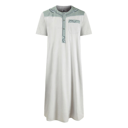 Men's Robe Pocket Contrast Color Short Sleeve