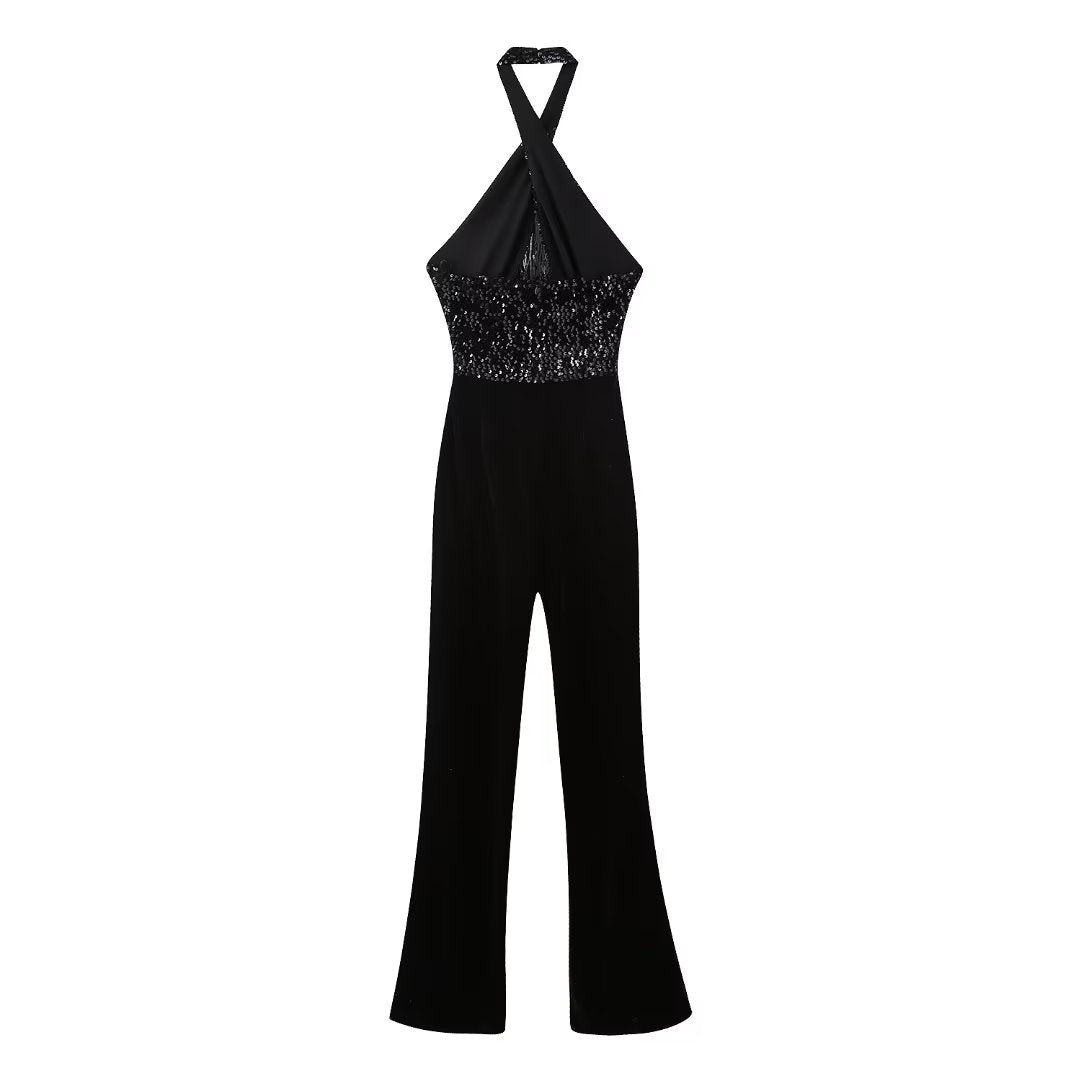 New Halter Backless Tassel Beads Decoration Jumpsuit
