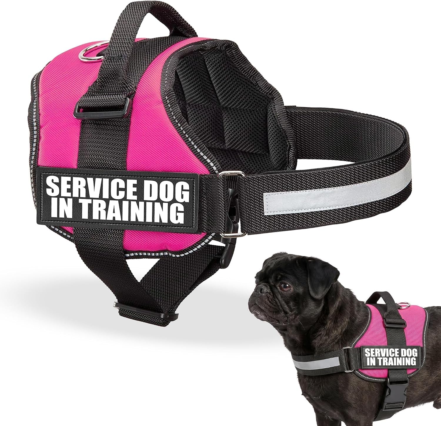 Service Dog in Training Vest Harness Small 19.5-25 in Pink | Durable & Adjustable Vest for Dog with Reflective Straps, Removable Patches, Handle & D-Ring, Travel and Daily Use