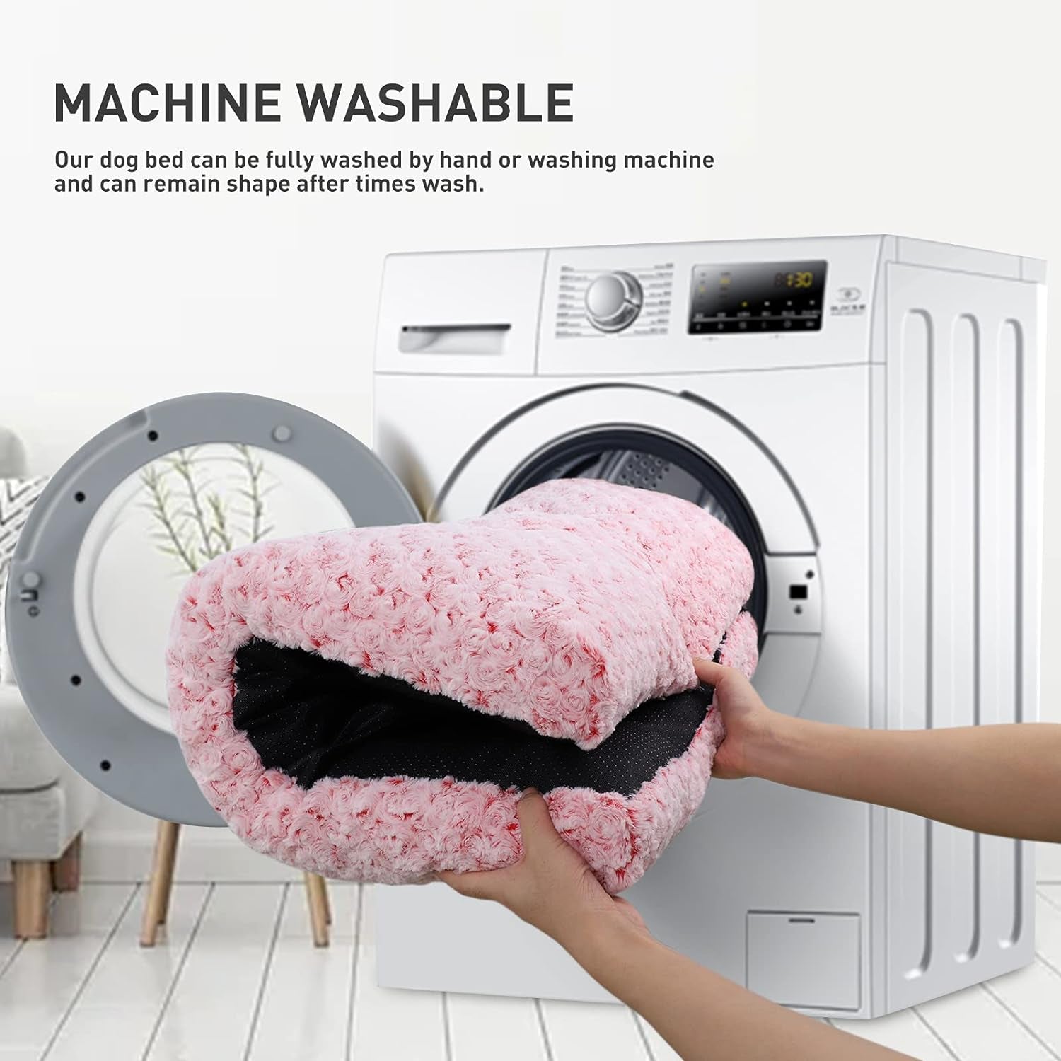 Washable Dog Bed Medium Size Dog Crate Bed Plush Pet Mat 29"X21" Pink | Deluxe Plush Comfy Kennel Pad, Anti-Slip Bottom,Deep Sleeping Mat for Medium Dogs,Machine Washable for Easy Cleaning