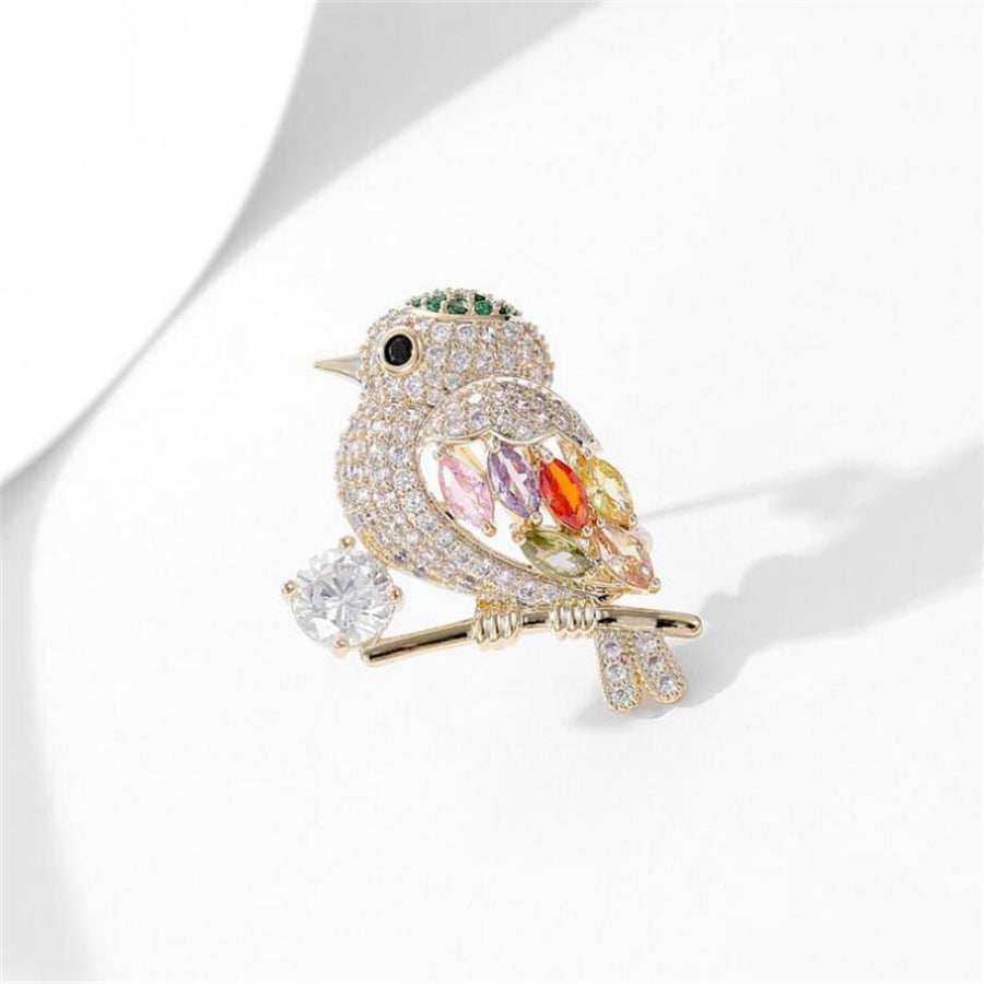 Full Diamond Animal Magpie Bird Brooch