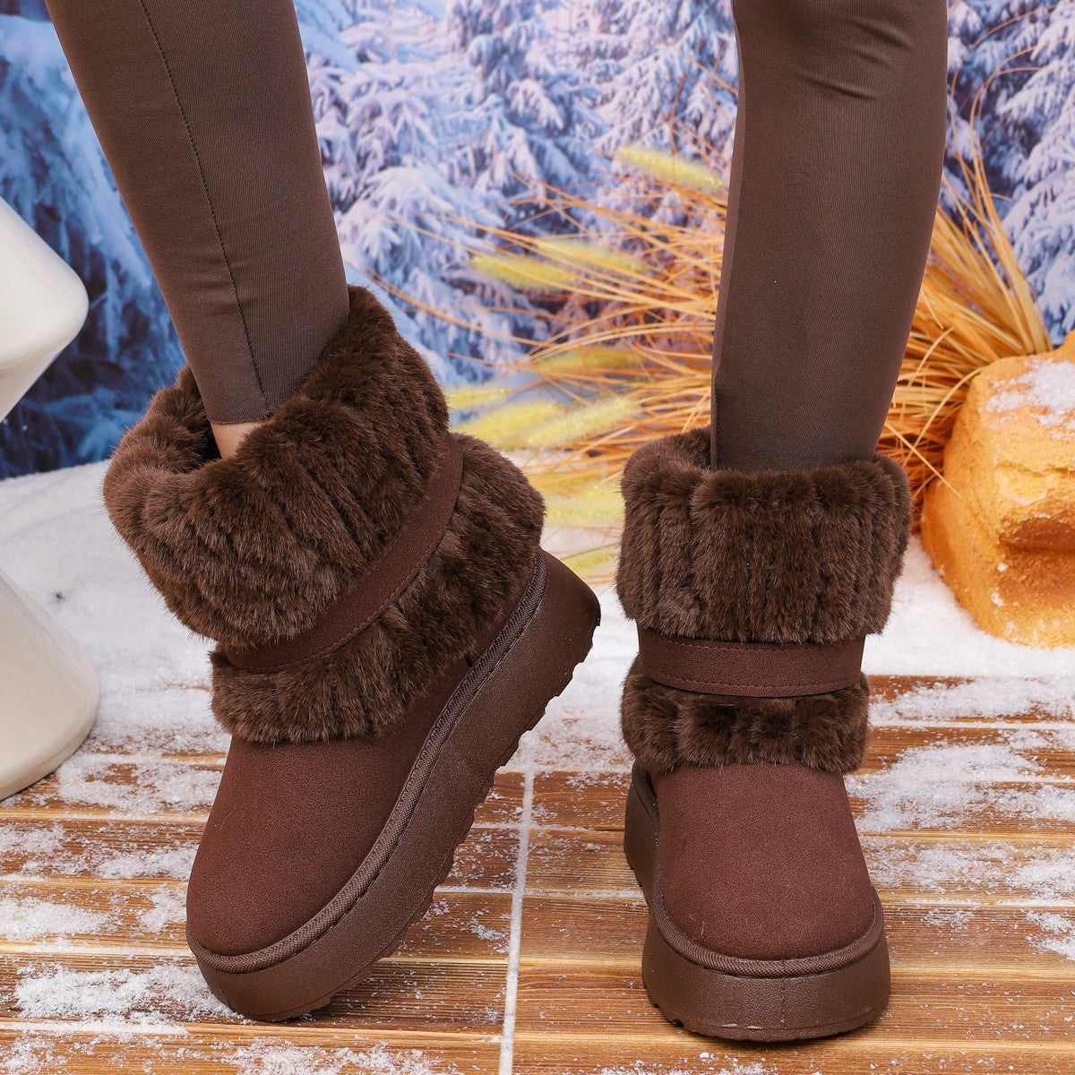 Women's Plus Size Snow Boots Fleece Lined Padded Warm Keeping Non-slip Ankle Boots