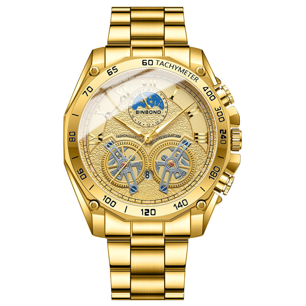 Double Men's Multi-function Skeleton Semi-Automatic Watch