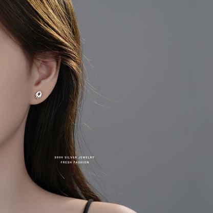 S999 Pure Silver Ghost Stud Earrings