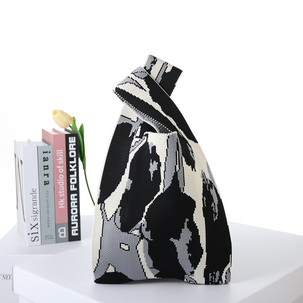 Checkerboard Knitted Shopping Tote