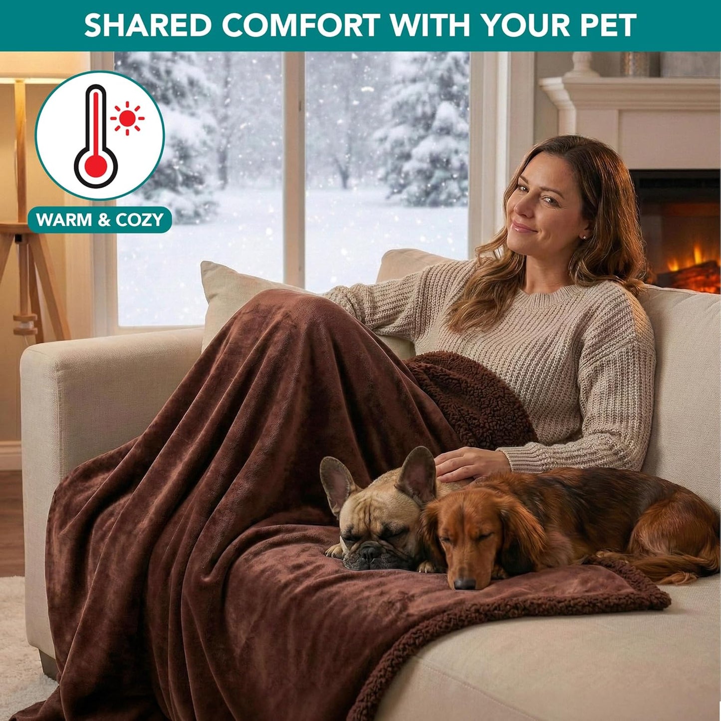 Waterproof Dog Blanket for Couch, Large 60X40, Pee Proof Sherpa Fleece Reversible Pet Throw, Furniture Protector for Bed Sofa Kennel, Soft Washable Cover for Medium Dogs Cats, Brown Sherpa