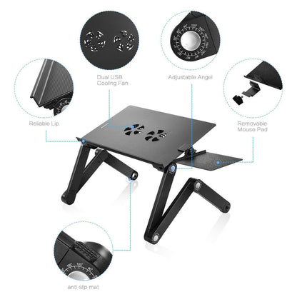 Folding Notebook Computer Desk with Dual Fans for Stability