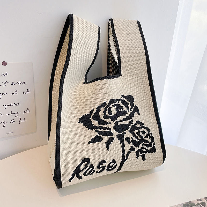 Checkerboard Knitted Shopping Tote