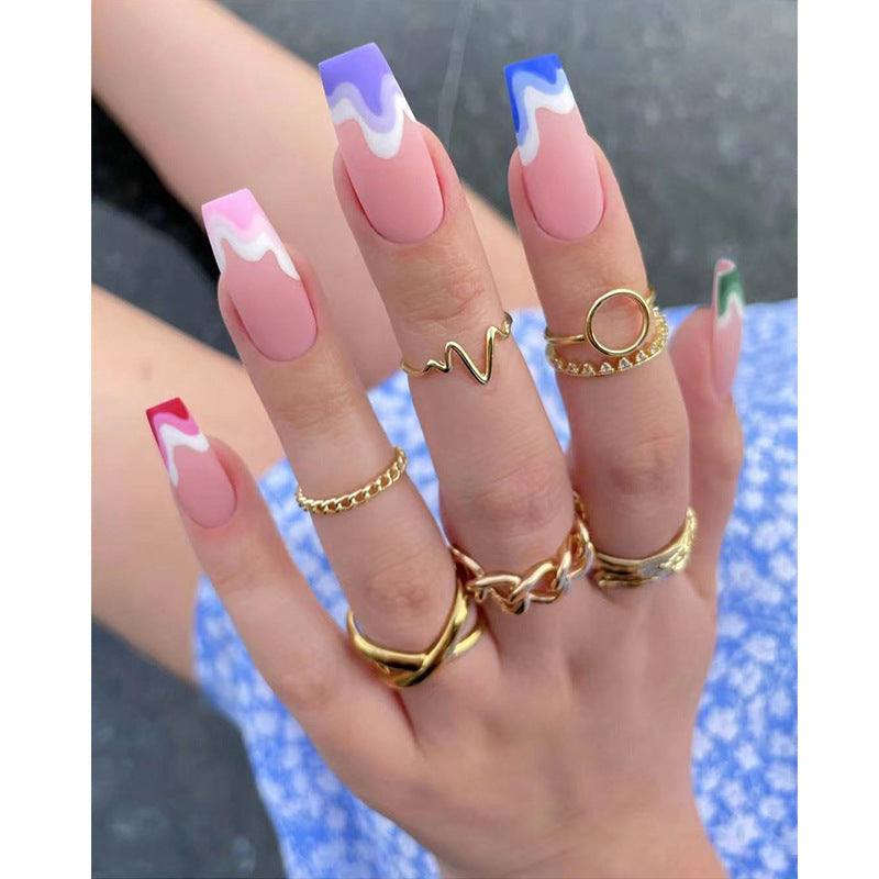 Fake Nails Multicolored Wave Pattern