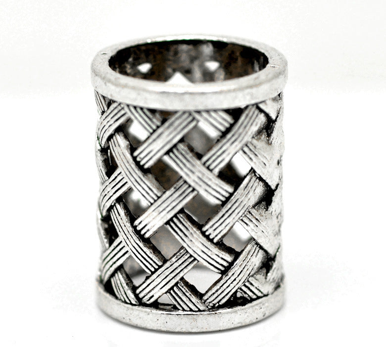 Ancient Silver Hollow Carved Large Hole Beads