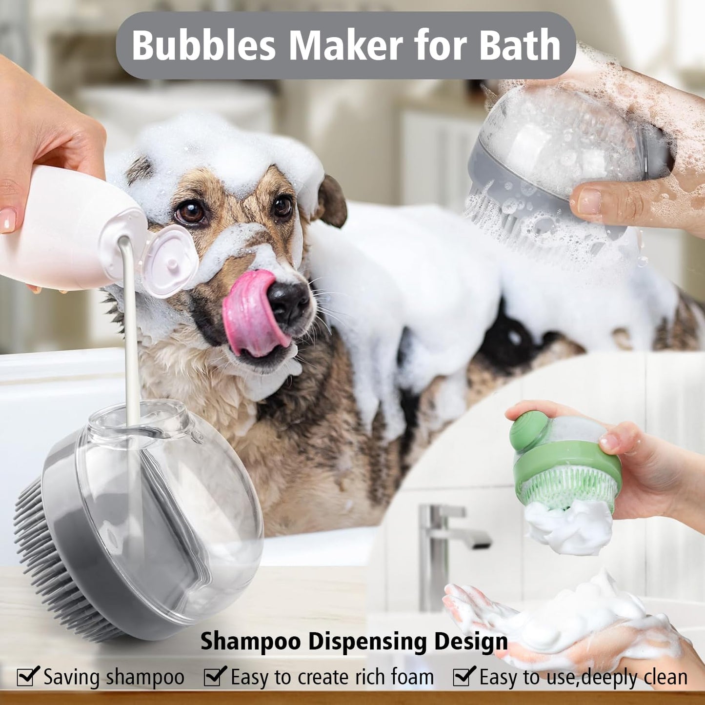 Soft Silicone Bristle Dog Brush With Soap Dispenser For Dog Grooming And Massage - Pink