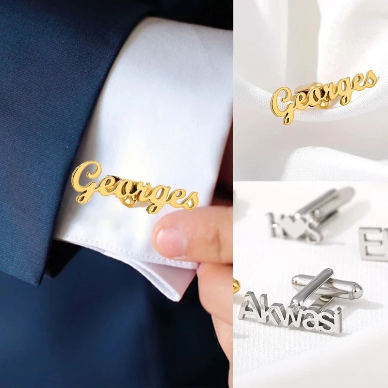 Stainless Steel Name Earrings Initials Buttons