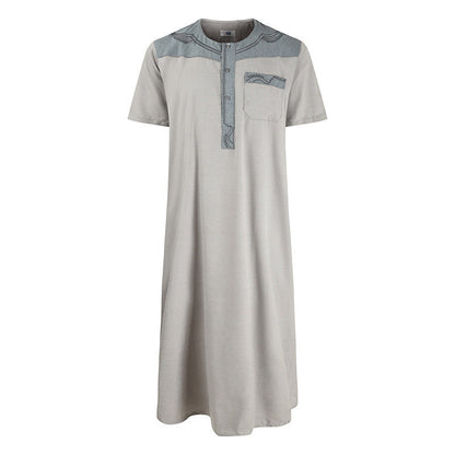 Men's Robe Pocket Contrast Color Short Sleeve